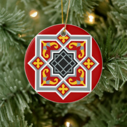 Barcelona tile red octagonal pattern ceramic tree decoration