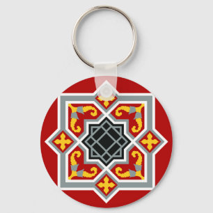 Barcelona tile red octagonal pattern key ring
