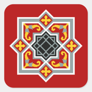 Barcelona tile red octagonal pattern square sticker