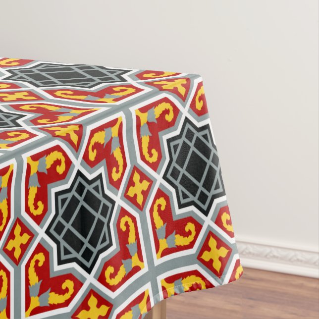 Barcelona tile red octagonal pattern tablecloth (In Situ)