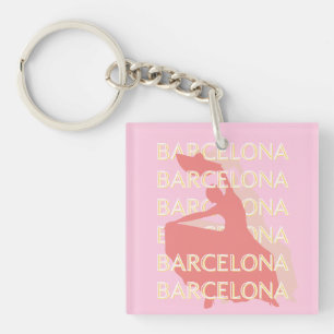 Barcelona Travel Art, Pink, Pastel Key Ring