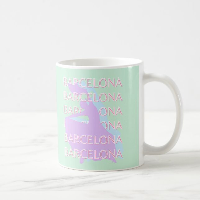 Barcelona Travel Art, Spain Art, Pastel, Green Coffee Mug (Right)