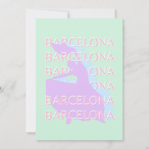 Barcelona Travel Art, Spain Art, Pastel, Green Holiday Card