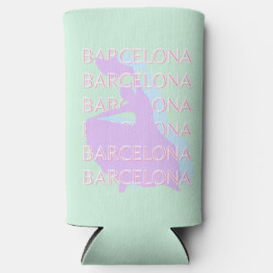 Barcelona Travel Art, Spain Art, Pastel, Green Seltzer Can Cooler