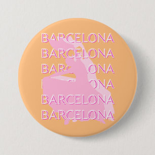 Barcelona Travel Art, Spain, Orange, Pink 7.5 Cm Round Badge