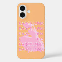 Barcelona Travel Art, Spain, Orange, Pink