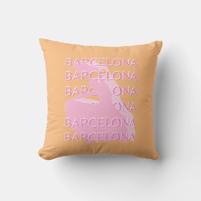 Barcelona Travel Art, Spain, Orange, Pink Cushion (Front)