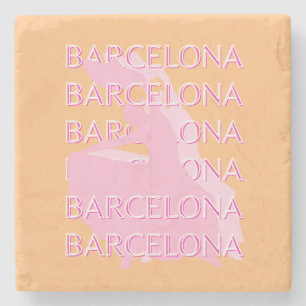 Barcelona Travel Art, Spain, Orange, Pink Stone Coaster