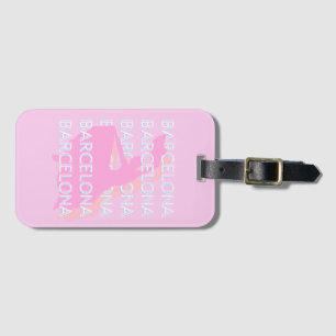 Barcelona Travel Art, Spain, Pastel, Pink Luggage Tag