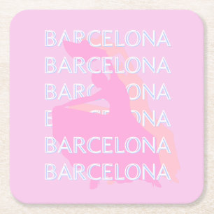 Barcelona Travel Art, Spain, Pastel, Pink Square Paper Coaster