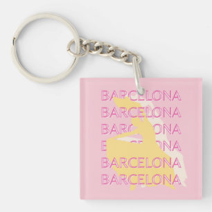 Barcelona Travel Art, Spain, Travel Art, Pink Key Ring