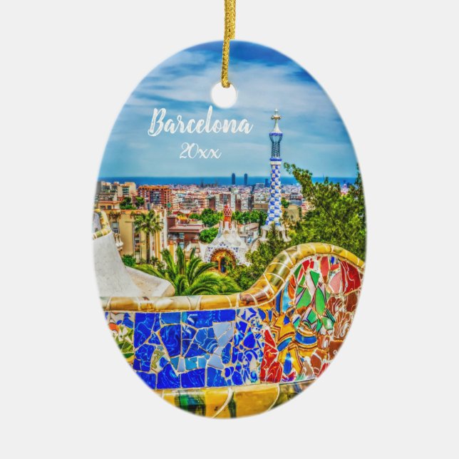 Barcelona Unique Photo Modern Art Ceramic Tree Decoration (Front)