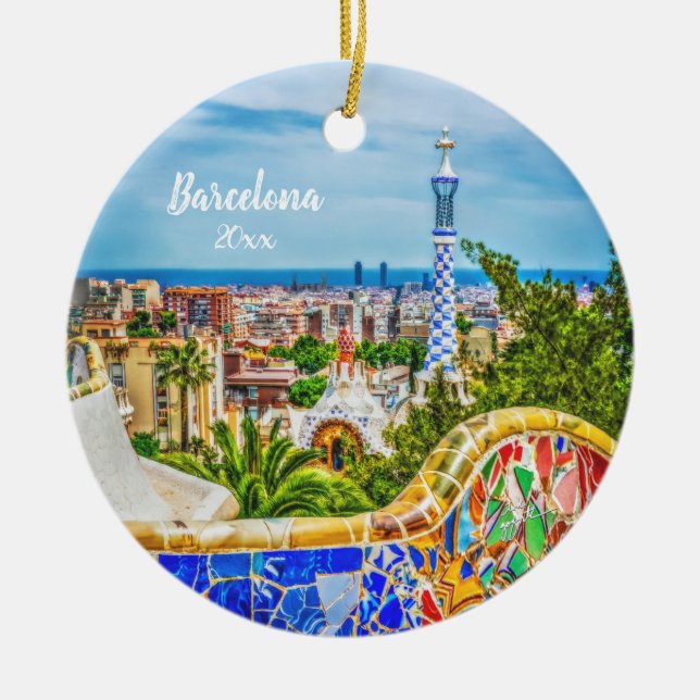Barcelona Unique Photo Modern Art Ceramic Tree Decoration (Front)