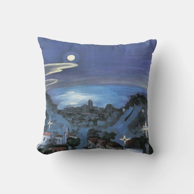Barcelona View of City at Night by Walter Gramatte Cushion (Front)
