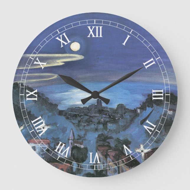 Barcelona View of City at Night by Walter Gramatte Large Clock (Front)