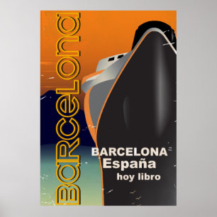 Barcelona Vintage cruise liner travel poster