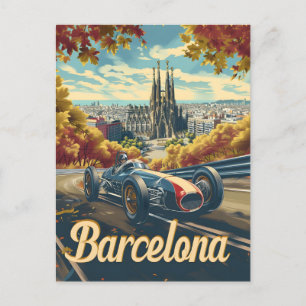 Barcelona vintage racing car postcard