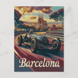 Barcelona vintage racing car postcard