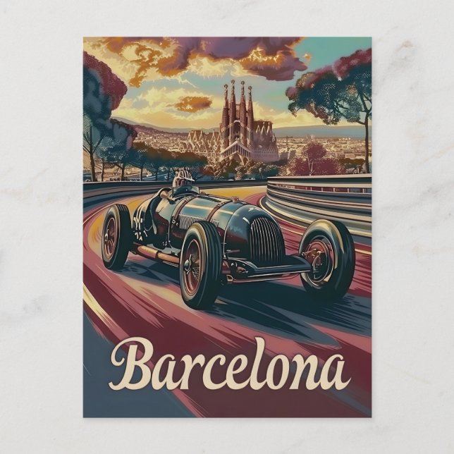 Barcelona vintage racing car postcard (Front)