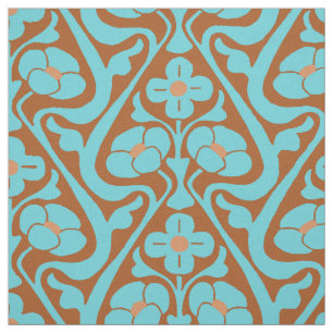 Barcelona Wall Flowers Copper and Turquoise Fabric