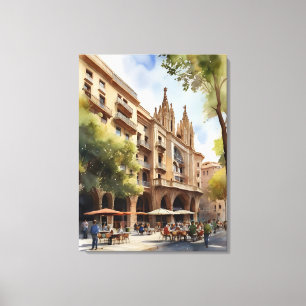 Barcelona watercolor art canvas print