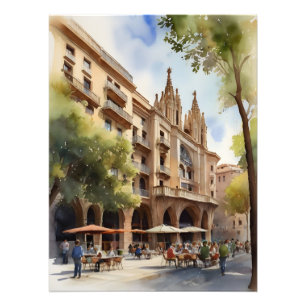 Barcelona watercolor art photo print