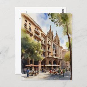 Barcelona watercolor art postcard