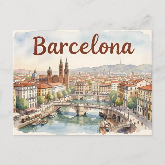 Barcelona watercolor art postcard (Front)