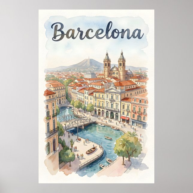 Barcelona watercolor art poster (Front)