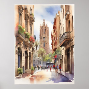 Barcelona watercolor art poster