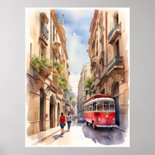 Barcelona watercolor art poster