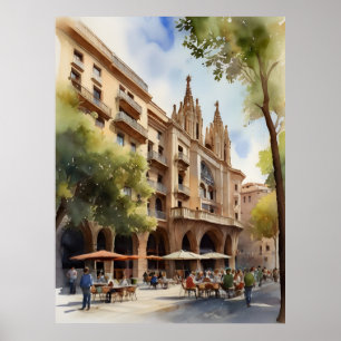 Barcelona watercolor art poster