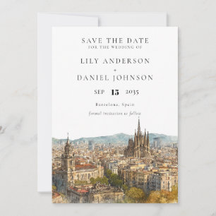 Barcelona Watercolor Destination Wedding Save The Date