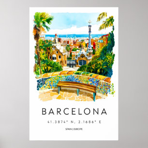 Barcelona Watercolor Poster Barcelona Travel Print