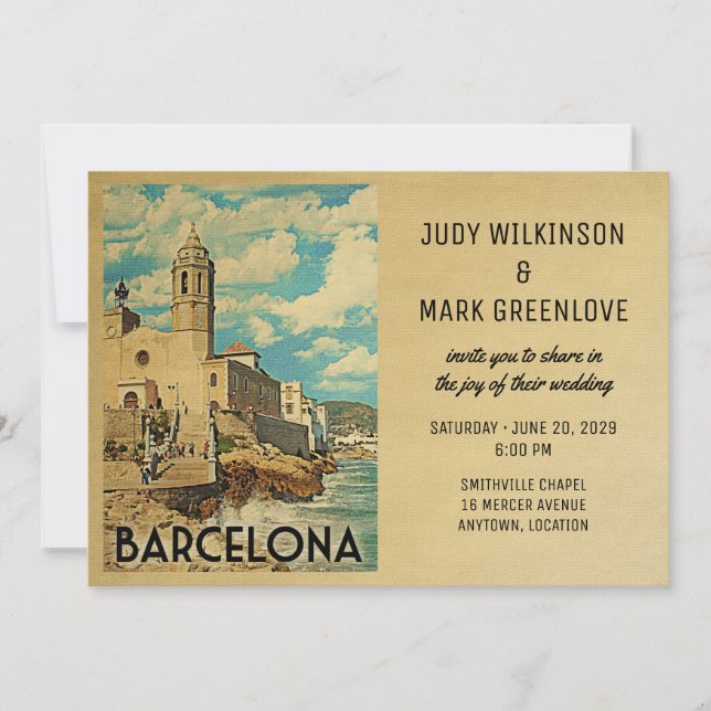 Barcelona Wedding Invitation Vintage Spain (Front)