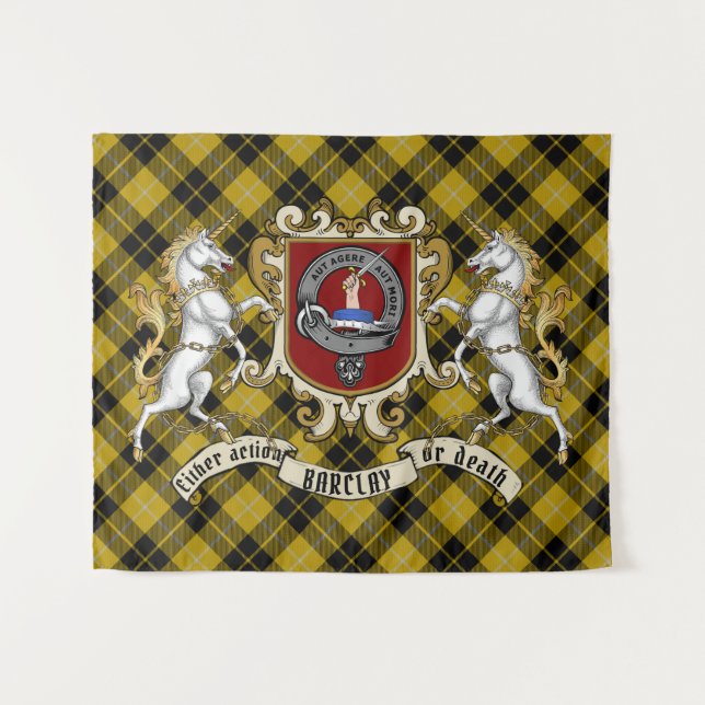 Barclay Clan Badge & Unicorns w/Tartan  Tapestry (Front (Horizontal))