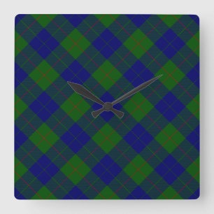 Barclay clan tartan blue green plaid square wall clock