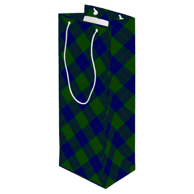 Barclay clan tartan blue green plaid wine gift bag (Back Angled)