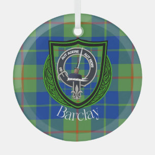 Barclay Scottish Clan Tartan & Crest Glass Tree Decoration
