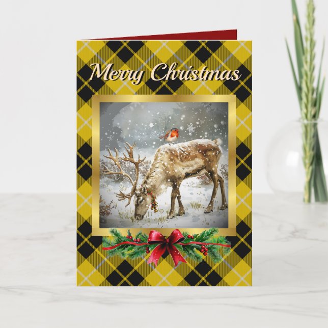 Barclay Stag & Robin Tartan Personalised  Holiday Card (Front)