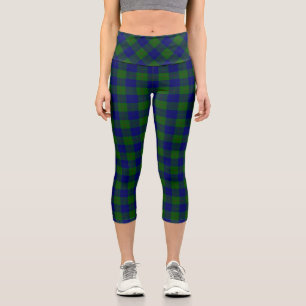 Barclay tartan blue green plaid capri leggings