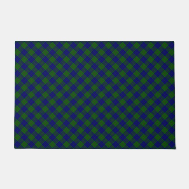 Barclay tartan blue green plaid doormat (Front)