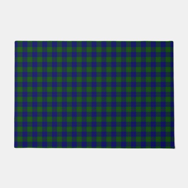 Barclay tartan blue green plaid doormat (Front)