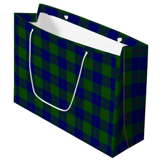 Barclay tartan blue green plaid large gift bag (Front Angled)