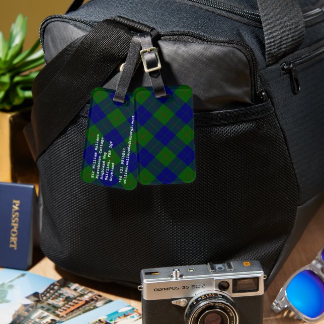 Barclay tartan blue green plaid luggage tag (Front & Back)