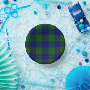 Barclay tartan blue green plaid paper plate