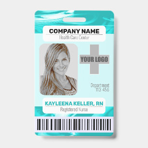 Barcode ID Photo Template Teal Green Marble Nurse  Badge