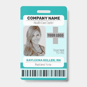 Barcode ID Photo Template Teal Green Medical Staff Badge
