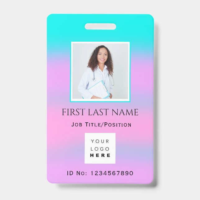 Barcode Photo IDNumber Therapy Nurse Doctor Health ID Badge (Front)