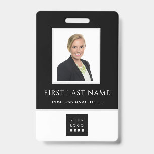 Barcode Photo Name ID Card Vertical Black White Badge